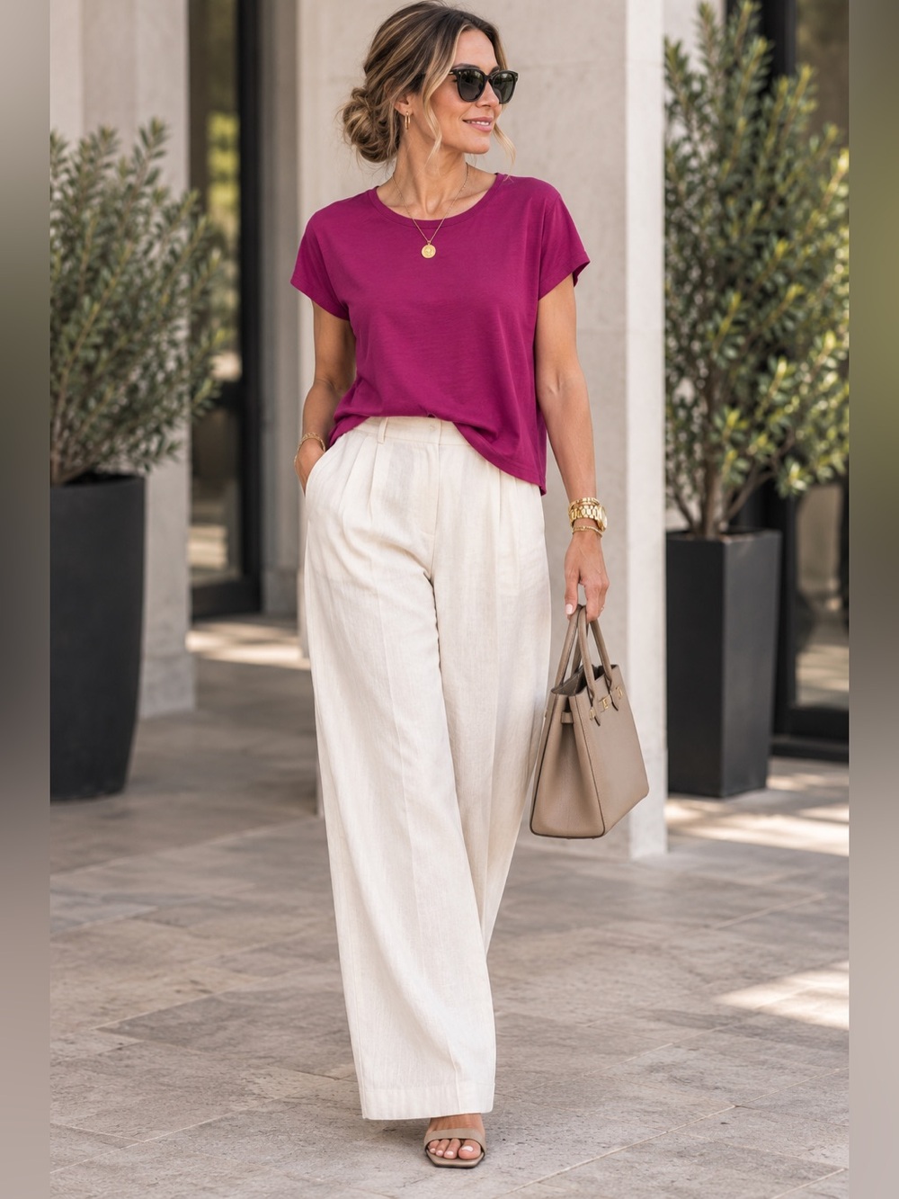 Eileen Fisher Silk Cotton Jersey Tee Magenta Pink Boxy Top XS